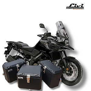 KIT BAÚS LATERAIS LIVI 35L + TOP CASE 43L SUZUKI V-STROM 1050 COM SUPORTES !