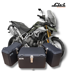 KIT BAÚS LATERAIS LIVI 35L + TOP CASE 50L TRIUMPH TIGER 900 COM ADAPTADOR PARA SUPORTE ORIGINAL