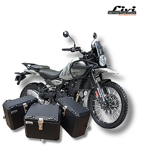 KIT BAÚS LATERAIS LIVI 35L + TOP CASE 43L HIMALAYAN 450 + SUPORTES