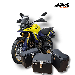 KIT BAÚS LATERAIS 35L + TOP CASE CENTRAL 43 L  SUZUKI V-STROM 800 DE + SUPORTES !