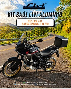 TOP CASE CENTRAL LIVI ALUMÍNIO 43L HONDA TRANSALP XL750 + SUPORTE