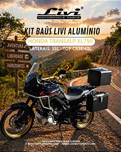 KIT BAÚS LATERAIS LIVI ALUMÍNIO 35L + TOP CASE 43L HONDA TRANSALP XL750 + SUPORTES !