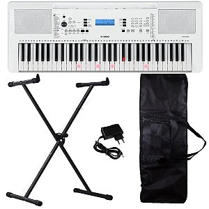 Kit Teclado Yamaha Ez300 Branco 61 Teclas Iluminadas Capa