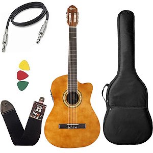 Kit Violão Quati Ks3 Nylon Elétrico Cutaway Capa