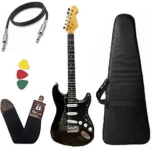 Kit Guitarra Phx Strato Premium St-1 PR Preto alder Capa