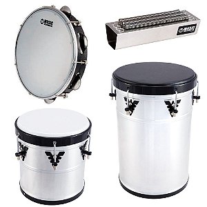 Kit Percussão Music Aluminio Pandeiro Repique Rebolo Reco