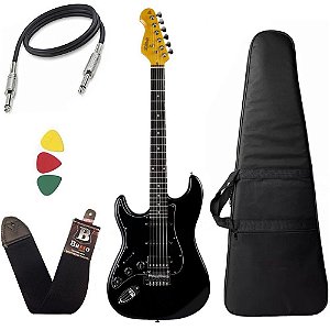 Kit Guitarra Canhota Phx Strato Power Hss Premium Black Capa