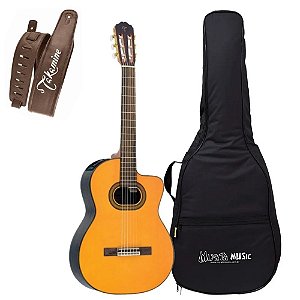 Kit Violão Takamine Gc6 ce tampo maciço Correia Couro Bag Luxo