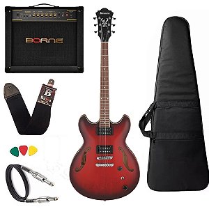 Kit Guitarra Ibanez As53 SRF Vermelho Amplificador