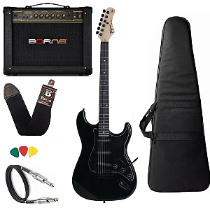 Kit Guitarra Tagima TG500 Preto Amplificador Borne Vorax 630