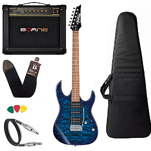 Kit Guitarra Ibanez Grx70QA Tbb Azul cubo Borne Vorax 630
