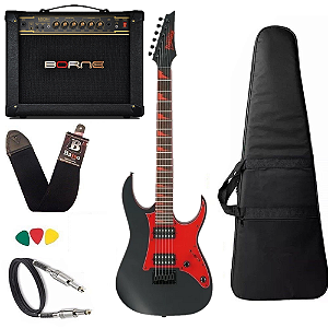 Kit Guitarra Ibanez GRG131DX BKF amplificador Borne Vorax630
