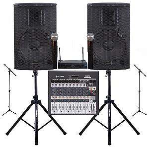 Kit Igreja caixas Donner 15 mesa 12 canais 2Mic s fio