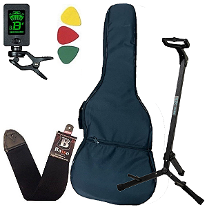 Kit Guitarra Bag Super Luxo + Correia Afinador Suporte Chão