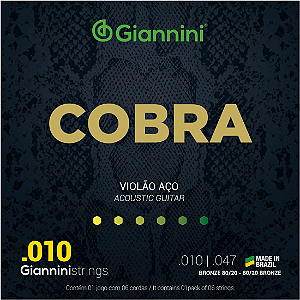 Encordoamento Giannini CA82XL Violão Aço 6 cordas Cobra 010
