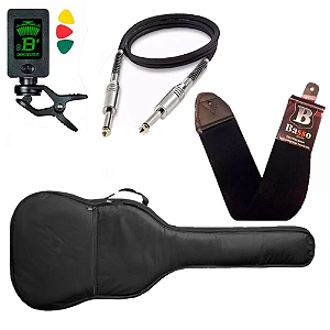 Kit Capa bag violao folk Acolchoada Afinador Correia Basso Cabo P10