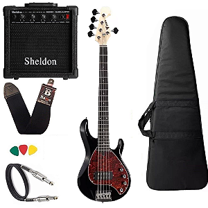 Kit Baixo Phx MSR-5 Preto 5 cordas humbucker Amplificador