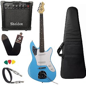 Kit Guitarra Tonante Star Light Azul Corpo Alder Amplificador
