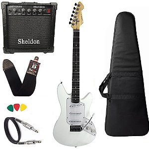 Kit Guitarra Tonante Valentine’s Branca Corpo Alder Amplificador