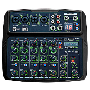 Mesa De Som Custom Sound Cmx 6c Preto Usb Bt Mixer 6 canais