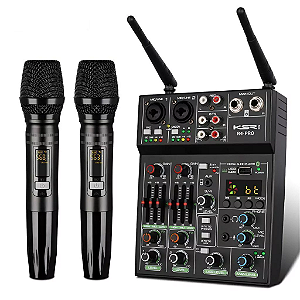 Mesa de som KSR R4 Pro 4 canais C/ Microfone Sem Fio Duplo Uhf efeitos