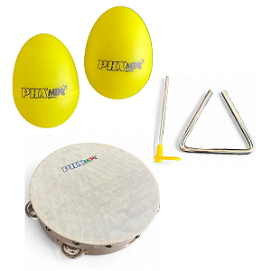 Kit Musicalização Infantil Phx Pandeiro  + Ganzá M01 Ovinho + Triangulo