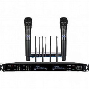 Microfone Dylan QS-10 Duplo de mão Rack True Diversity 100mt alcance
