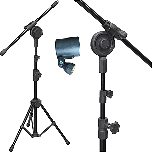 Pedestal tripé microfone 2 reg robusto engate rapido profissional