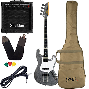 Kit Baixo Seizi Fun Jazu (Jb) 4 Space Grey Sparkle Prata + Amplificador