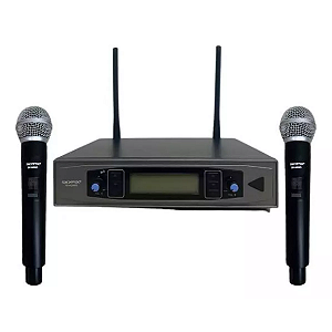Microfone sem fio duplo profissional Skypix sk-m58d Uhf 200 canais longo alcance
