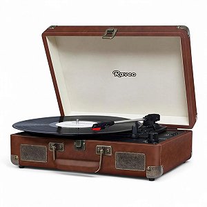 Toca Discos Vinil Lp Vintage Marrom C/ Caixa De Som Bluetooth Grava Usb