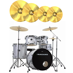 Kit Bateria Nagano Garage Fusion 20 Bumbo 20 Prata Grey Sparkle + Crash Krest fusion 17 + Ride 20 N Gate + Hithat 14 C Ibanez