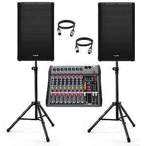 Kit 2 Caixas Ativas 15 K1 1000w Ksr Bluetooth + Mesa 8 canais + Tripe + cabos