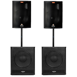 Kit Som 2 Sub Grave 15 Ativo + 2 TS 700 AX + suporte + cabos