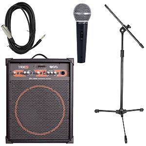 Kit Cantor Profissional Microfone + Pedestal  + Caixa Amplificada + Cabo