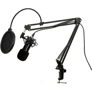 Kit microfone condensador pop filter braço articulado Stock Mount