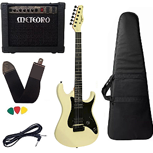 Kit Guitarra Tagima Tg-525 Owh Branca Escudo BK Cubo Meteoro