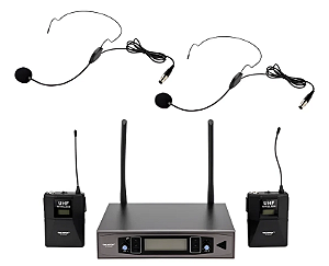 Microfone Sem Fio Headset duplo Skypix Sk Mh02d Uhf 150 Freq alcance 100mt
