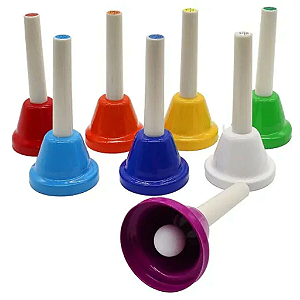 Kit 8 Sinos Metal Colorido Haste Plástico Musicalização Infantil Liverpool