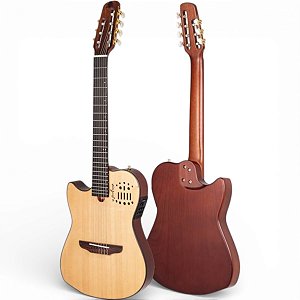 Violão Marquês Canhoto VN130 Nylon 7 Cordas Semi Acústico Ativo Super Flat Cutaway Natural Fosco Maciço 7-VN-130NSEQ LH