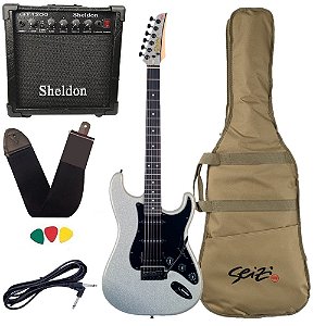 Kit Guitarra Seizi Fun Katana Musashi HSS Lighter Silver Sparkle Amplificador