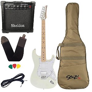 Kit Guitarra Seizi Fun Katana Musashi HSS MP Snow White Sparkle Amplificador