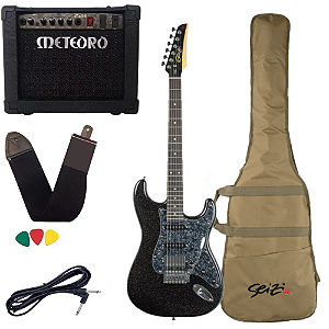 Kit Guitarra Seizi Fun Katana Musashi Hss Black Sparkle Preta Meteoro 35GS