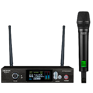 Microfone Sem Fio de Mão single unitário Skypix SK-PRO775 UHF 200 Canais alcance 200mt