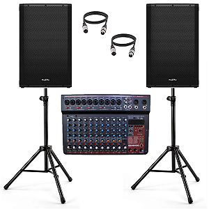 Kit 2 Caixas Ativas 15 K1 2000w Ksr Bluetooth + Mesa 12 canais + Tripe + cabos