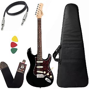 Kit guitarra tagima t635 preta escala escura  tortoise capa