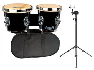 Kit Bongo Torelli Tb011 7x8 Madeira Preto Suporte + Capa