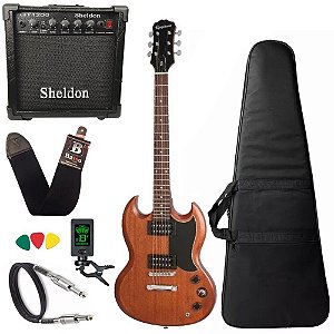 Guitarra sg Epiphone special E1 Walnut caixa amplificador sheldon