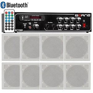 Kit Som Ambiente Borne Rc7000 Usb Fm  8 Arandelas Quadradas