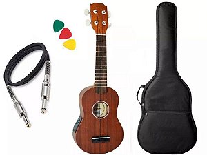 Ukulele Elétrico Soprano Vogga Vuk309 Mahogany Capa Afinador